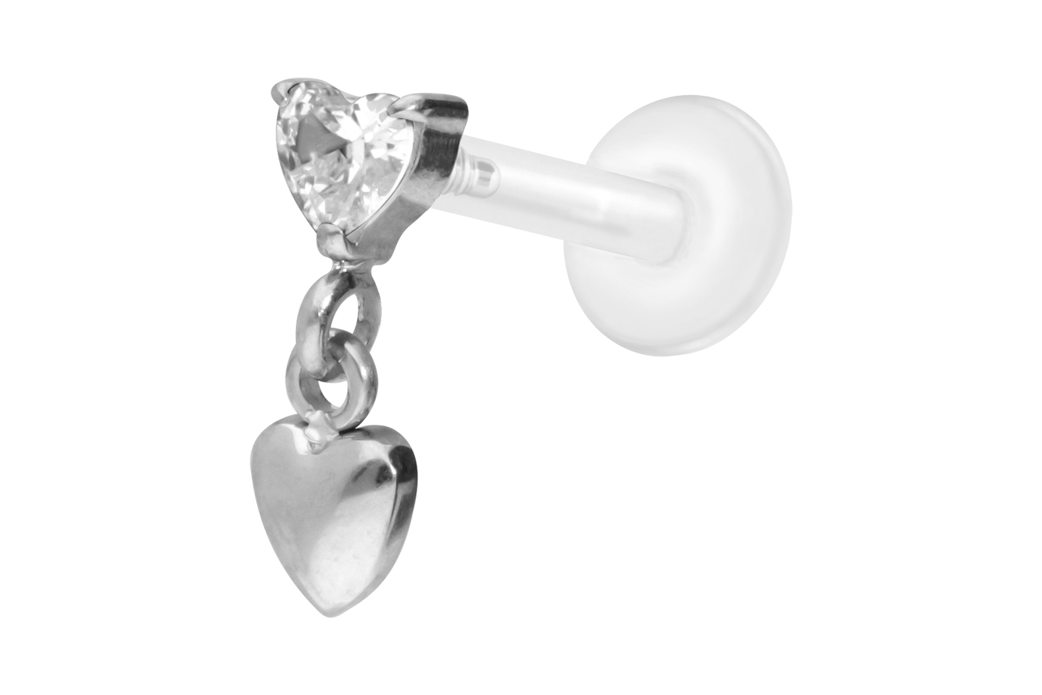 PTFE Labret Piercing mit Innengewinde + Titan-Aufsatz 2 HERZEN